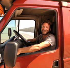 CDL driver in a truck cabin